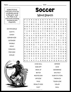 Free printable Soccer Word Search puzzle worksheet