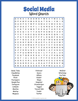 Free printable Social Media Word Search puzzle worksheet