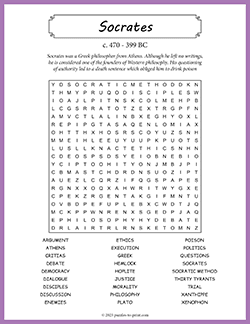 Free printable Socrates Word Search puzzle worksheet