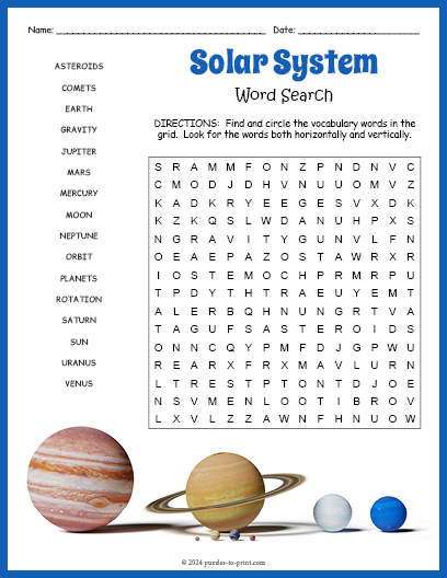 Solar System Word Search