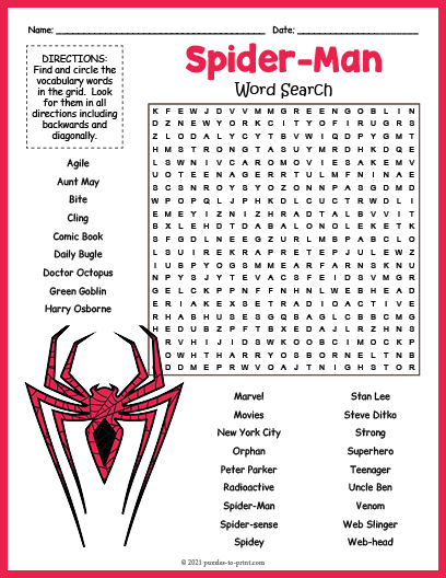 Spider Man Word Search