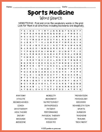 Sports Medicine Word Search