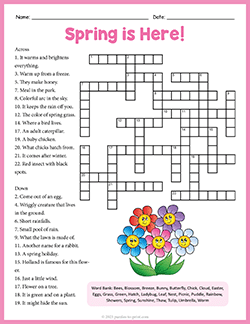 Free printable Spring Crossword puzzle worksheet