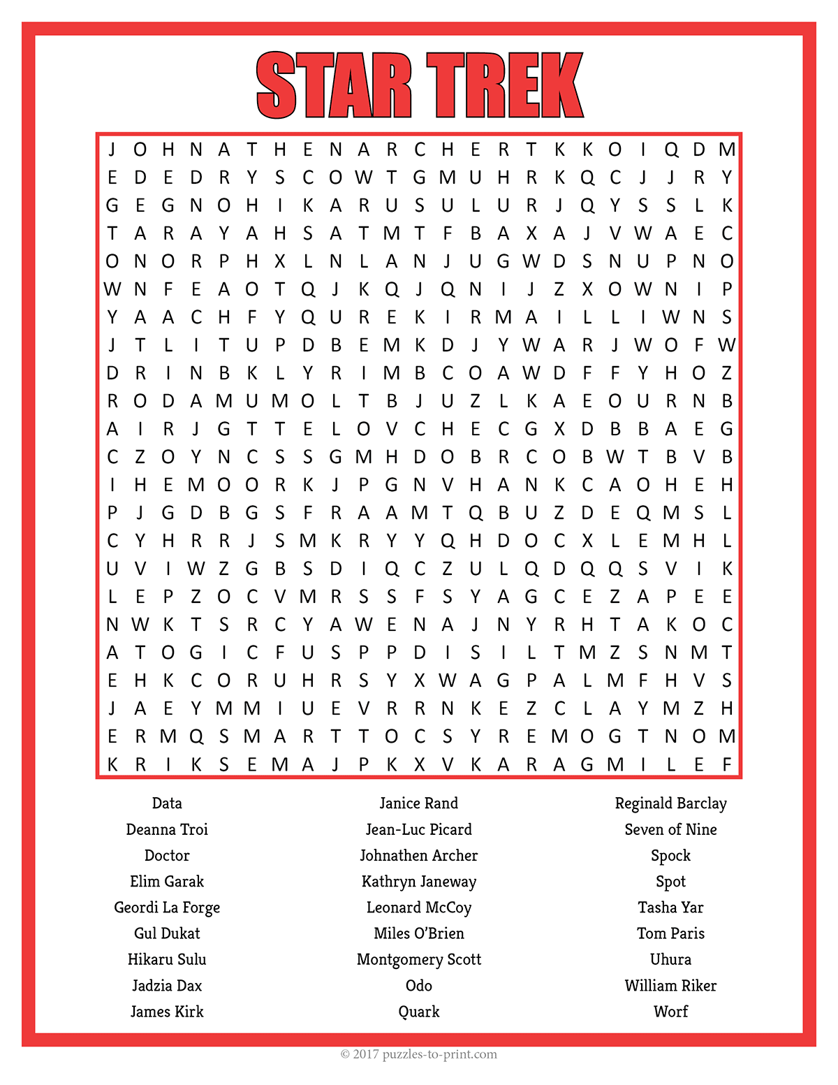Star trek word search
