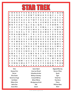 Free printable Star Trek Word Search puzzle worksheet