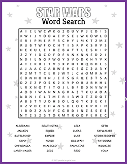 Free printable Star Wars Word Search puzzle worksheet
