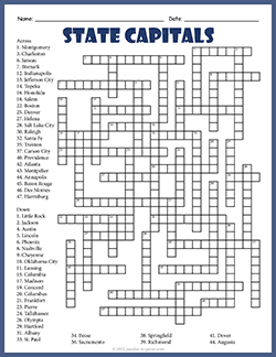Free printable State Capitals Crossword puzzle worksheet