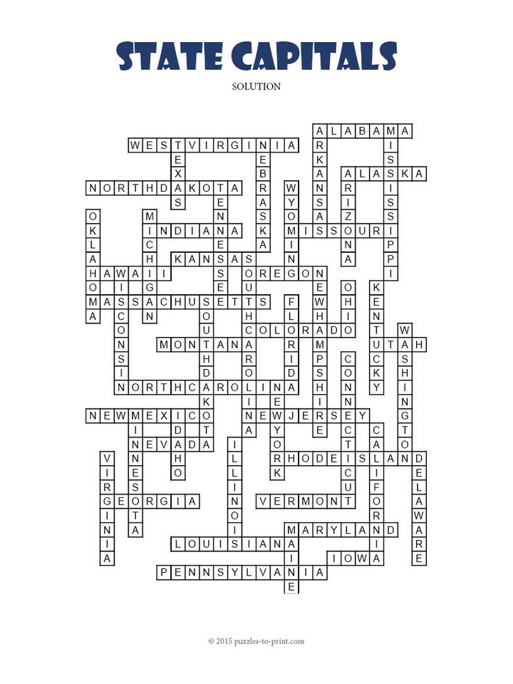 State Capitals Crossword