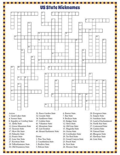 State Nicknames Crossword