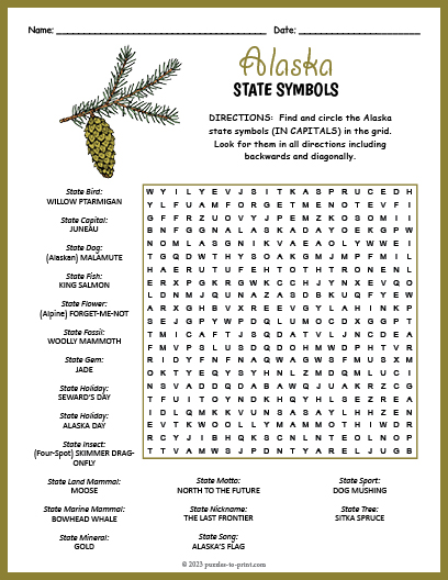 State Symbols of Alaska Word Search