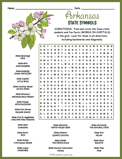 State Symbols of Arkansas Word Search