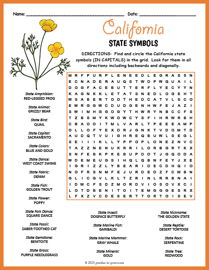 State Symbols of California Word Search