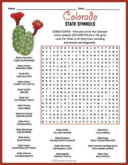 State Symbols of Colorado Word Search