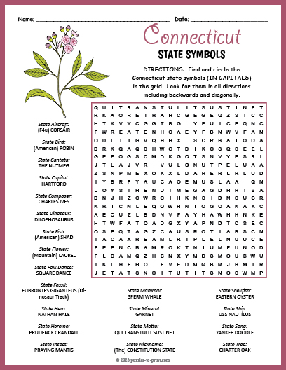 State Symbols of Connecticut Word Search