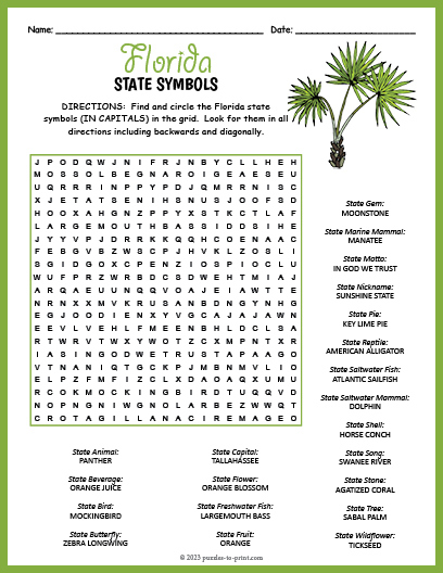 State Symbols of Florida Word Search