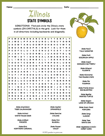 State Symbols of Illinois Word Search