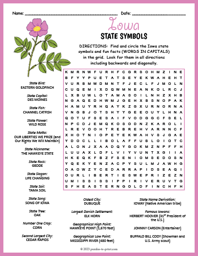 State Symbols of Iowa Word Search