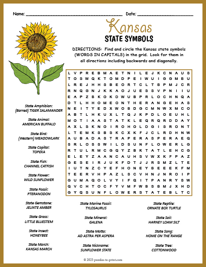 State Symbols of Kansas Word Search