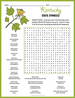 Free printable State Symbols of Kentucky Word Search puzzle worksheet