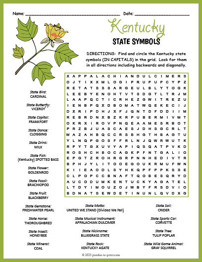 State Symbols of Kentucky Word Search