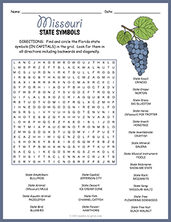 Free printable State Symbols of Missouri Word Search puzzle worksheet