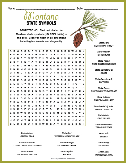 State Symbols of Montana Word Search