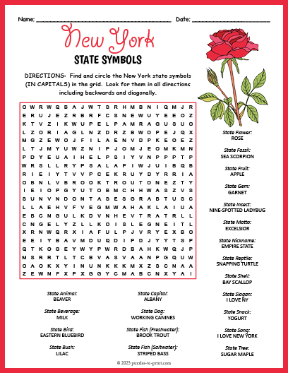 State Symbols of New York Word Search
