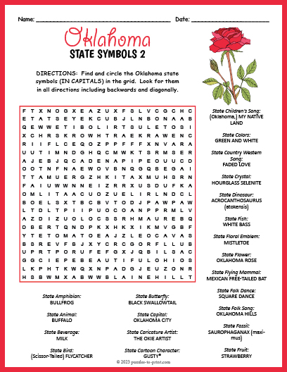 State Symbols of Oklahoma Word Search