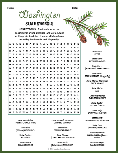 State Symbols of Washington Word Search