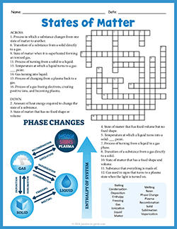 Free printable States of Matter Crossword puzzle worksheet