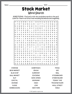 Free printable Stock Market Word Search puzzle worksheet