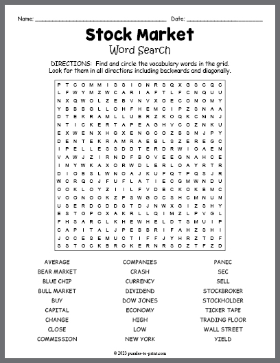 Stock Market Word Search