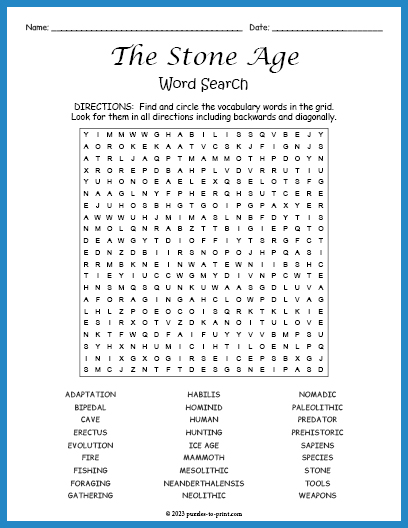 Stone Age Word Search