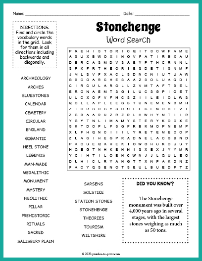 Stonehenge Word Search