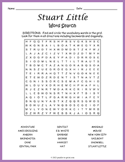 Free printable Stuart Little Word Search puzzle worksheet