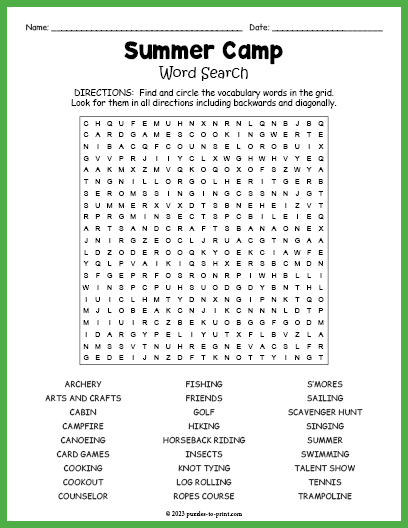 Summer Camp Word Search