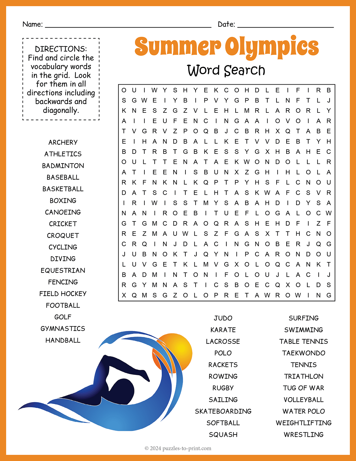 Summer Olympics Word Search