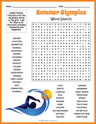 Summer Olympics Word Search