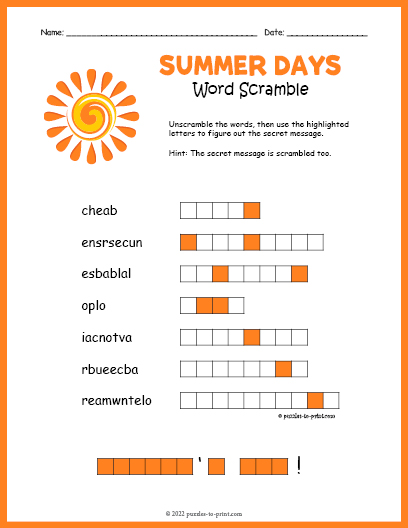 Summer Word Scramble