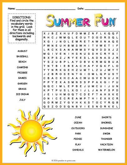 Summer Word Search