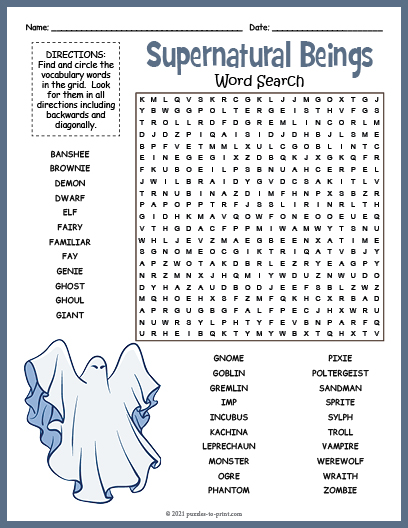 Supernatural Beings Word Search