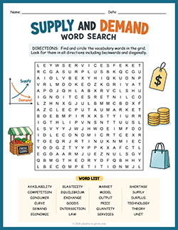 Free Printable Supply and Demand Word Search Puzzle Worksheet