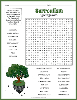 Free printable Surrealism Word Search puzzle worksheet