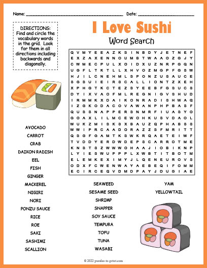 Sushi Word Search