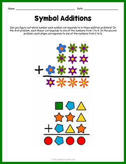 Free printable Symbol Additions puzzle worksheet