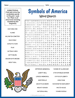 Free Printable Symbols of America Word Search Puzzle Worksheet