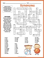 Synonym crosswords for grade 1 worksheets
