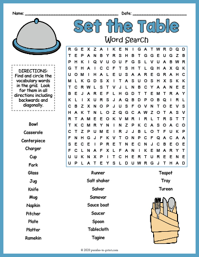 Tableware Word Search