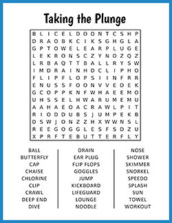 Free printable Taking the Plunge Word Search puzzle worksheet