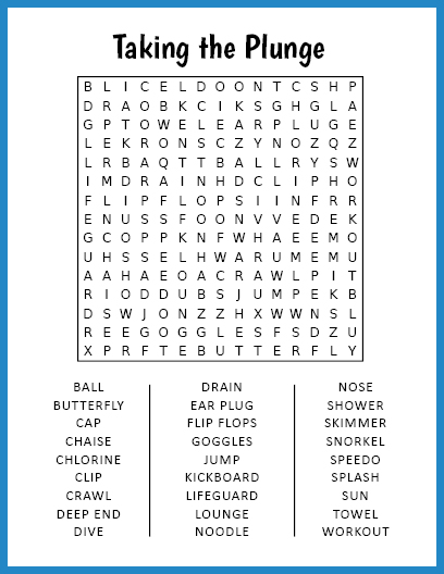Taking the Plunge Word Search